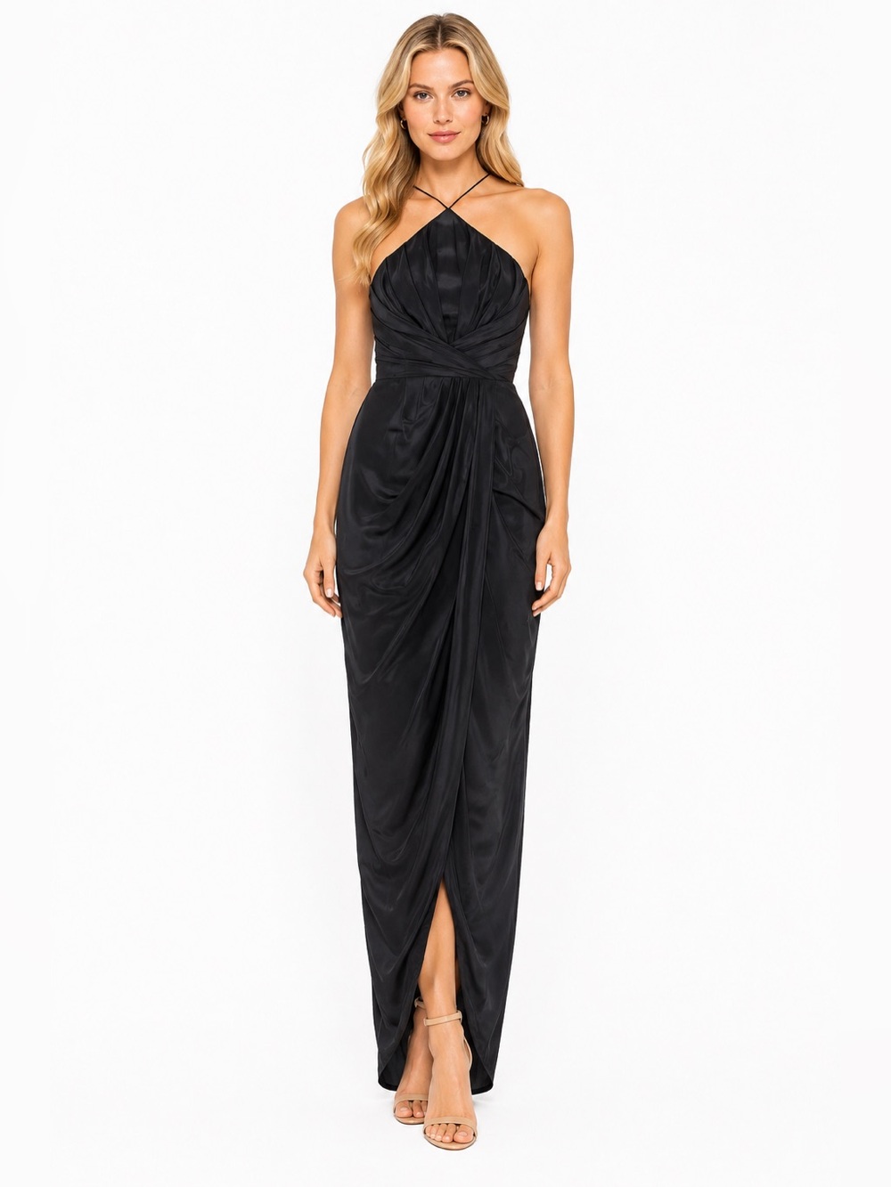 ZIMMERMANN Silk Tuck Dress Blck Maxi Halter Drape  Size 1 (6 Womens)